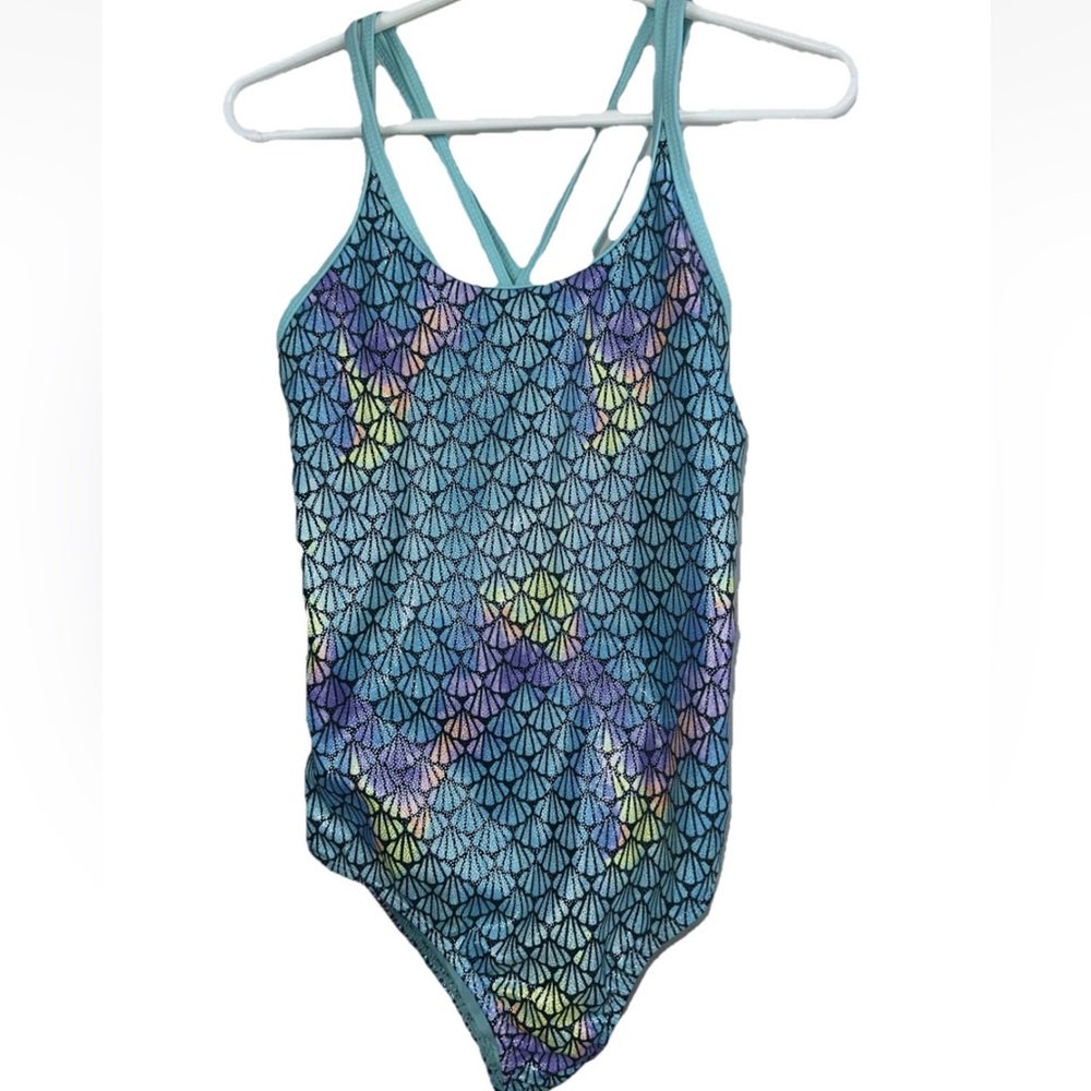 Limited Too Girls One Piece Swimsuit Size 10/12 Seashell Type Design Shiny Color